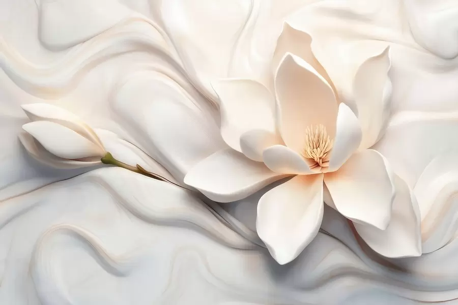 wall murals Тродимензионална бела магнолија са имитацијом мермерне текстуре у рељефу w09729