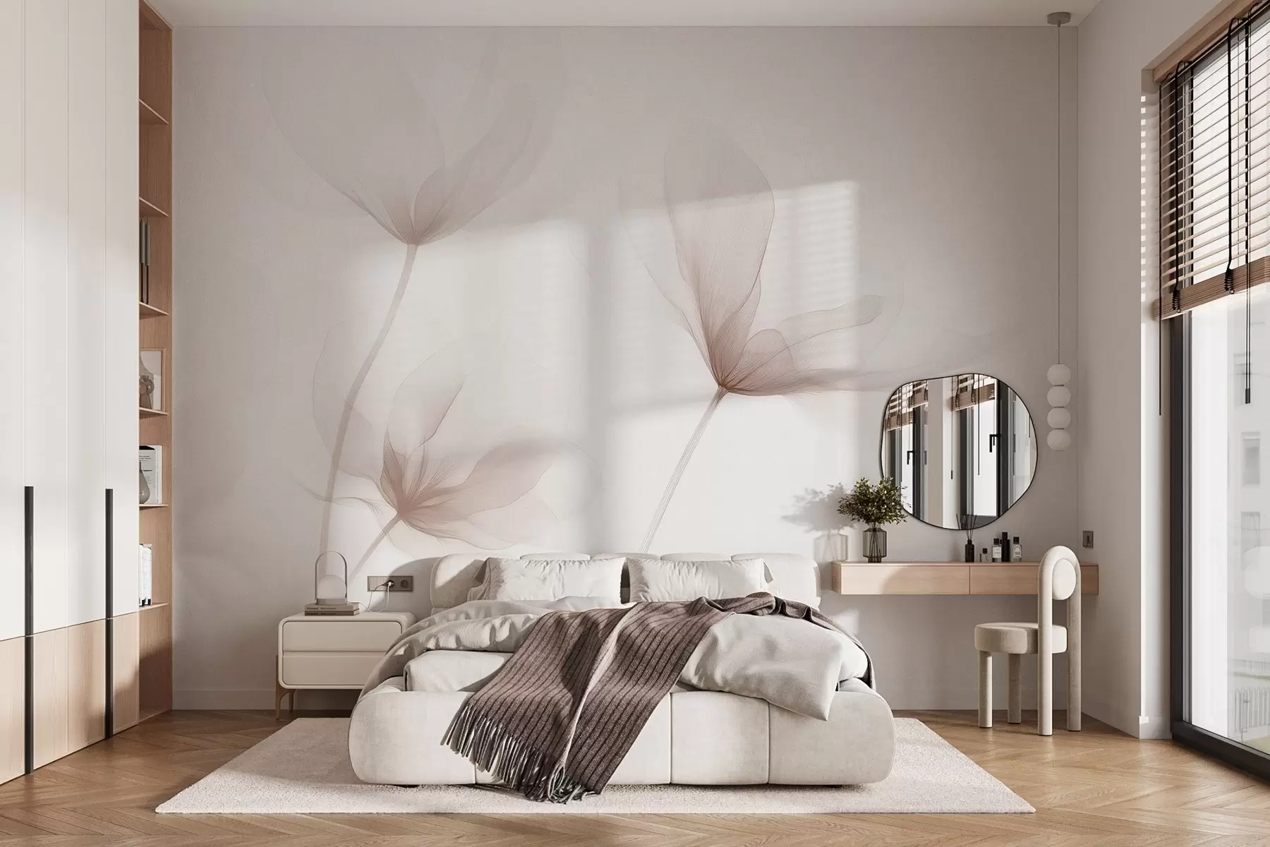 wall murals Прозрачно беж цвеће у минималистичком светлом стилу w09734