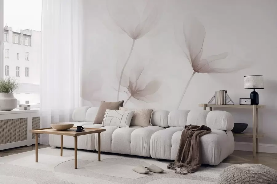 wall murals Прозрачно беж цвеће у минималистичком светлом стилу w09734