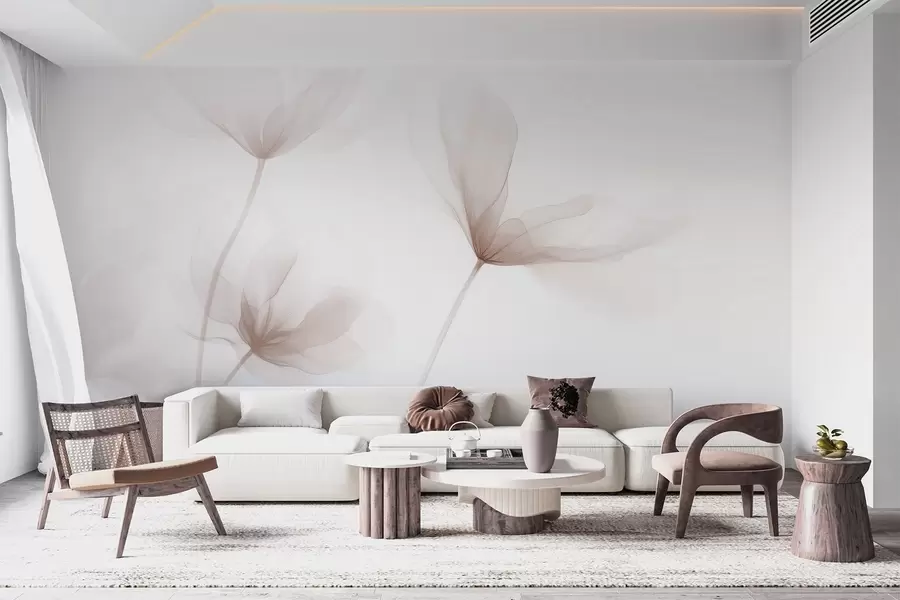 wall murals Прозрачно беж цвеће у минималистичком светлом стилу w09734