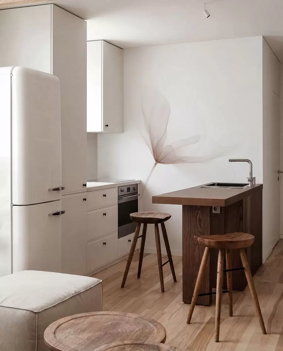 wall murals Прозрачно беж цвеће у минималистичком светлом стилу w09734