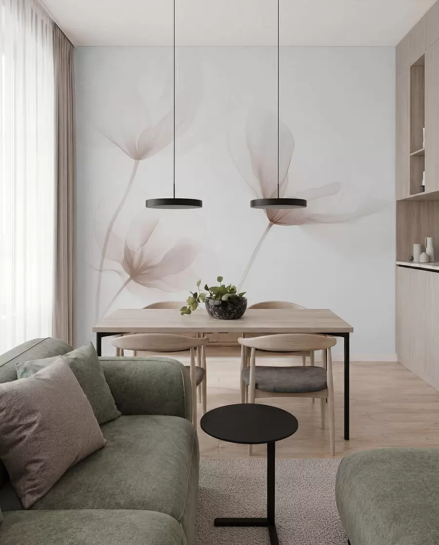 wall murals Прозрачно беж цвеће у минималистичком светлом стилу w09734