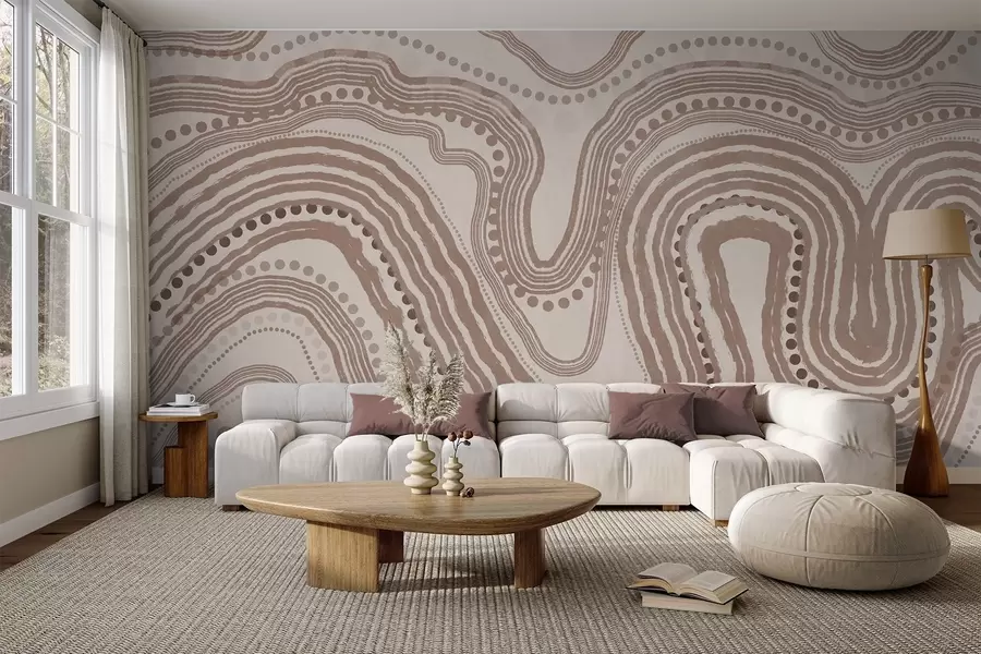 wall murals Апстрактне смеђе и беж таласасте линије и тачке, модерна текстурирана уметност w09747v1