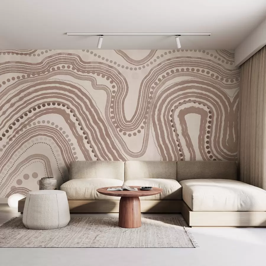 wall murals Апстрактне смеђе и беж таласасте линије и тачке, модерна текстурирана уметност w09747v1
