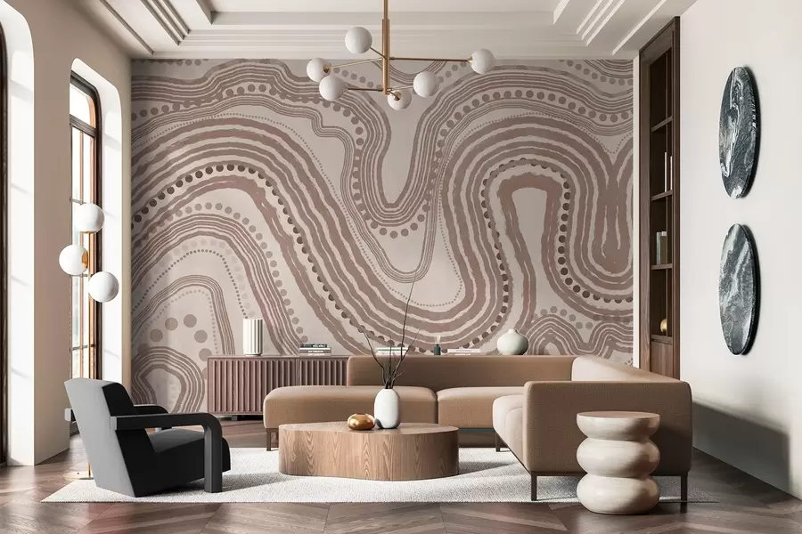 wall murals Апстрактне смеђе и беж таласасте линије и тачке, модерна текстурирана уметност w09747v1