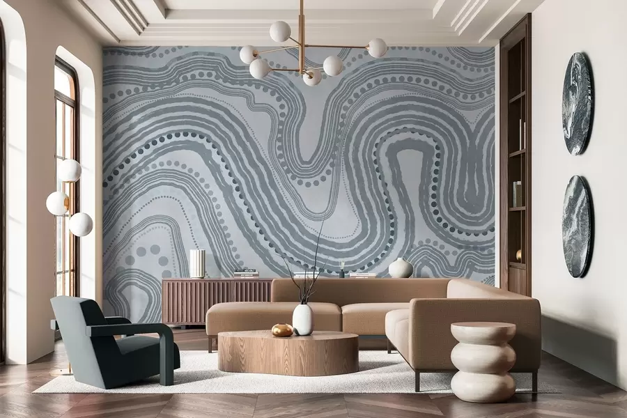 wall murals Апстрактне плаве таласасте линије и тачке, модерна текстурирана уметност w09747v3