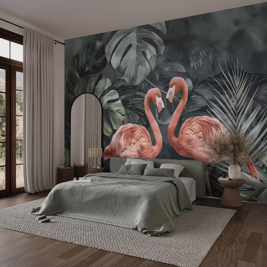 wall murals Пар фламинга у тропским биљкама w09687