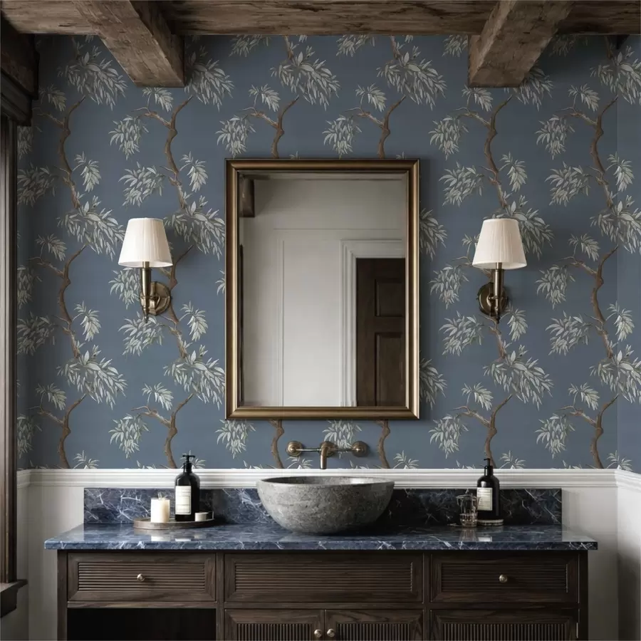 wall murals Грана дрвета са лишћем на плавој позадини a01117