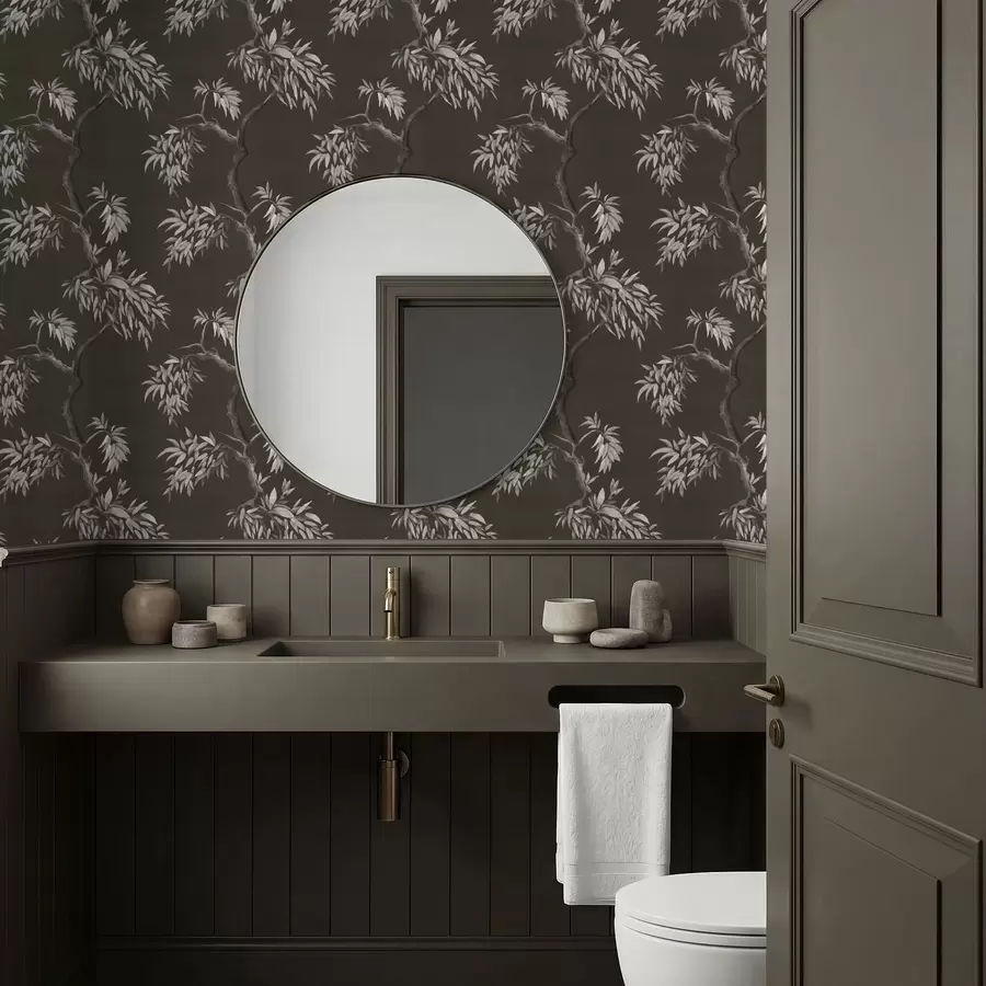 wall murals Монохроматска грана са лишћем на тамној позадини a01117v2