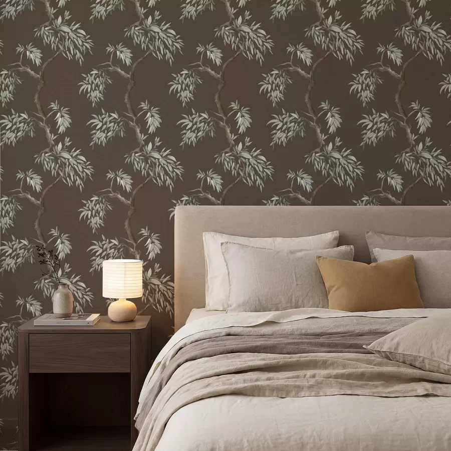 wall murals Грана дрвета са лишћем на смеђој позадини a01117v3