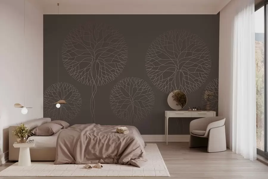 wall murals Фантазијско линеарно дрвеће са бујним крунама у елегантним мока тоновима w05213v1