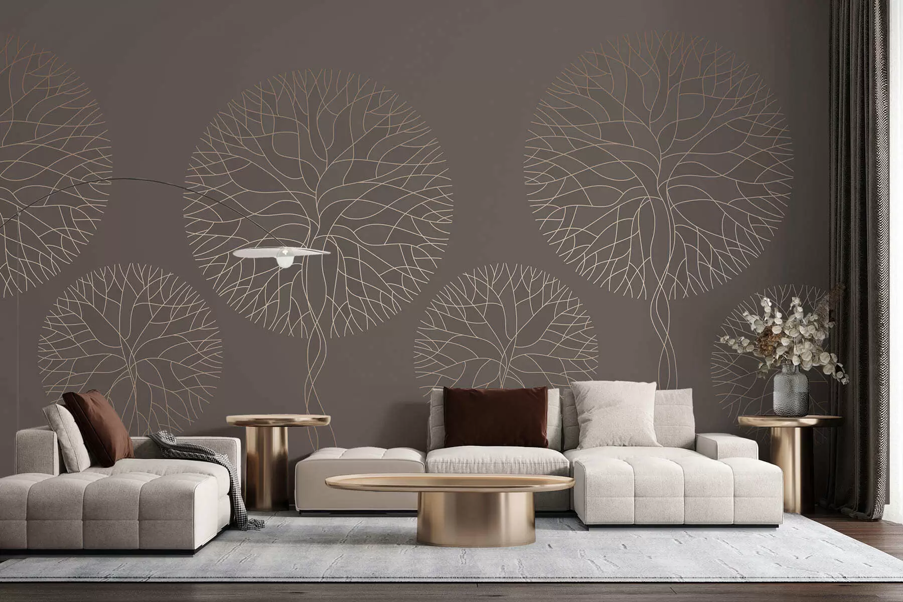 wall murals Фантазијско линеарно дрвеће са бујним крунама у елегантним мока тоновима w05213v1