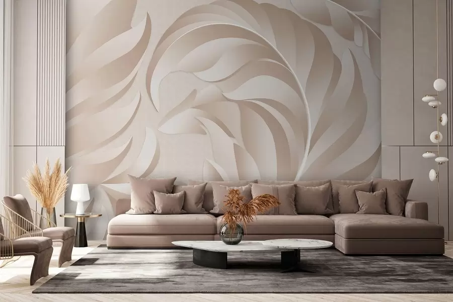 wall murals велико текстурирано перје у беж и прашкастим нијансама w05231