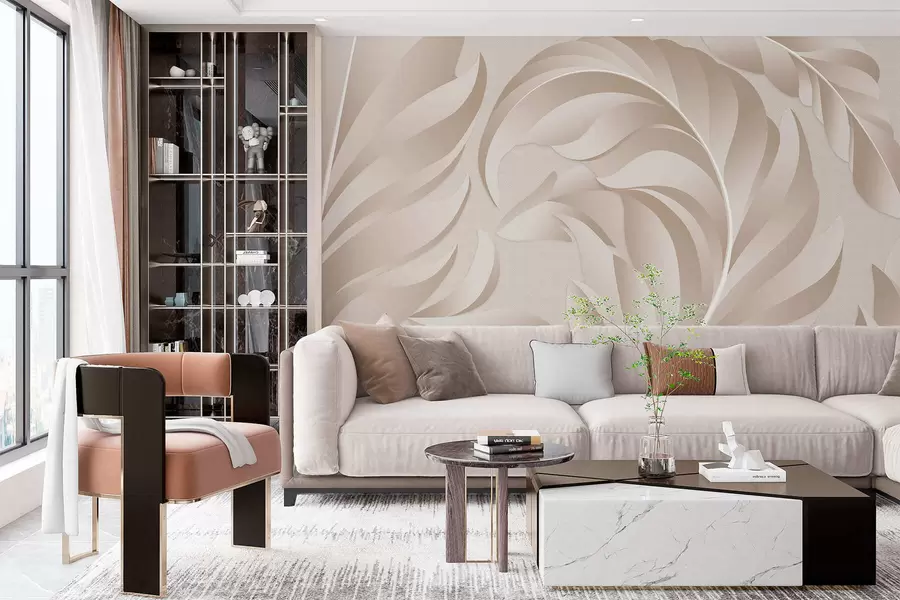 wall murals велико текстурирано перје у беж и прашкастим нијансама w05231