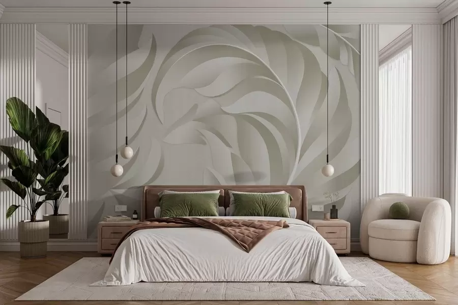wall murals велико текстурирано перје у беж и маслинастим нијансама w05231v1
