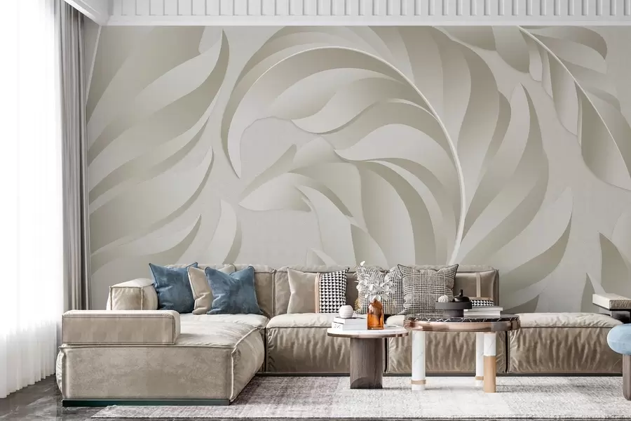 wall murals велико текстурирано перје у беж и маслинастим нијансама w05231v1