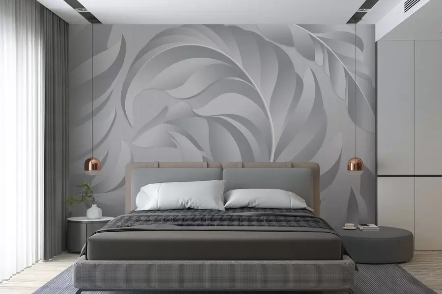 wall murals велико текстурирано перје у нијансама сиве w05231v3