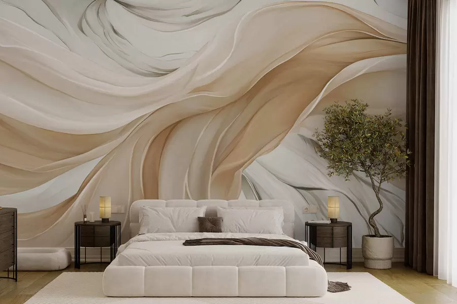 wall murals Таласи од лепршаве беж тканине w05152