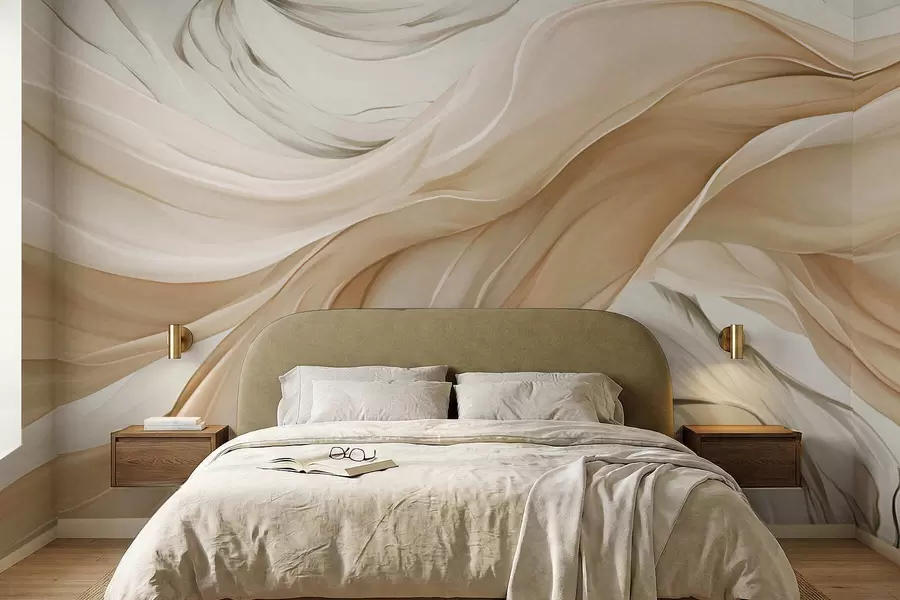 wall murals Таласи од лепршаве беж тканине w05152