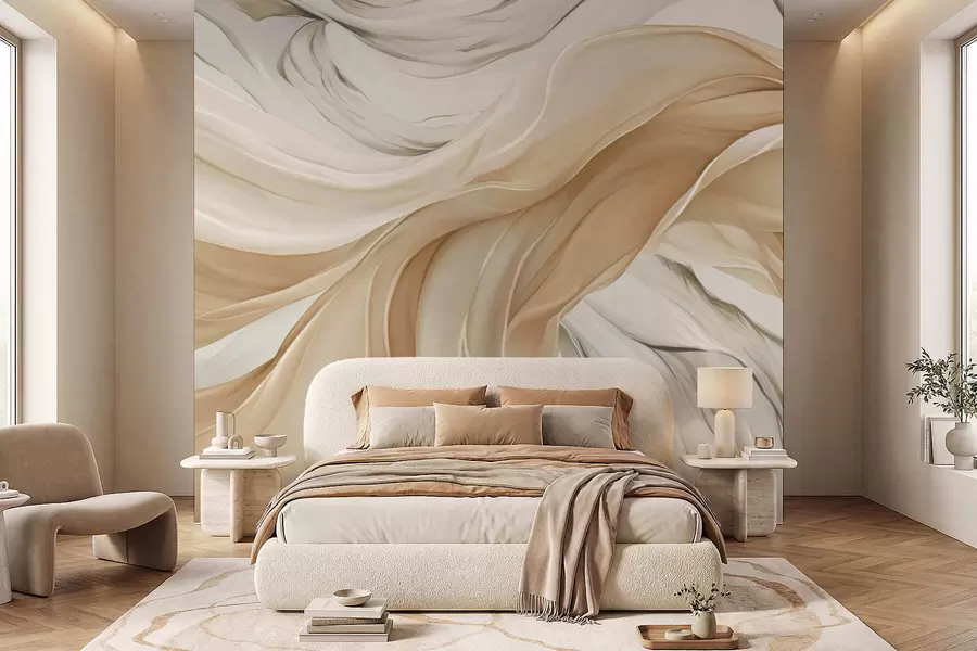 wall murals Таласи од лепршаве беж тканине w05152