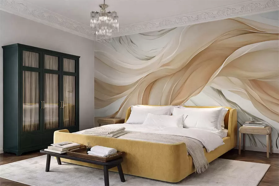 wall murals Таласи од лепршаве беж тканине w05152