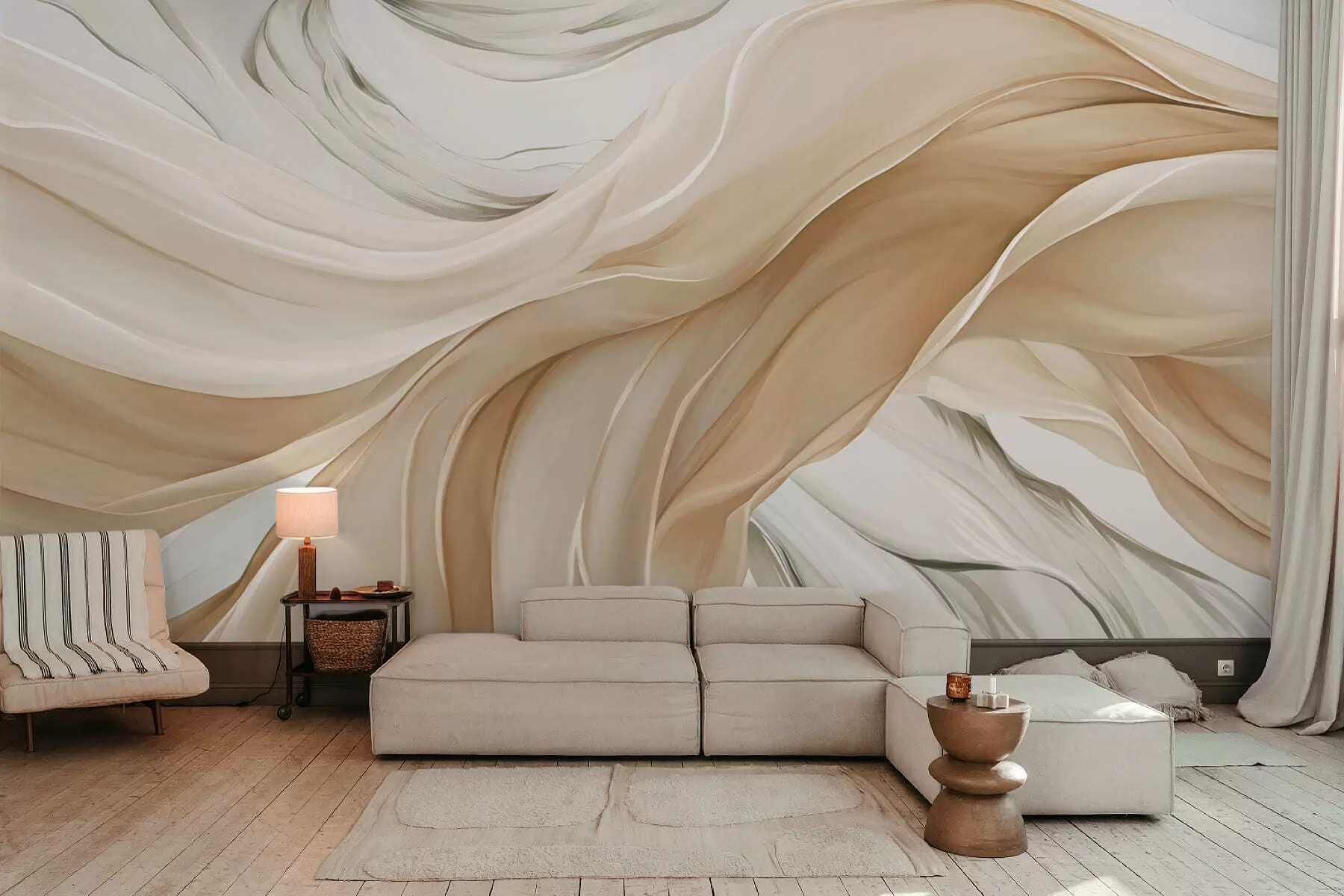 wall murals Таласи од лепршаве беж тканине w05152