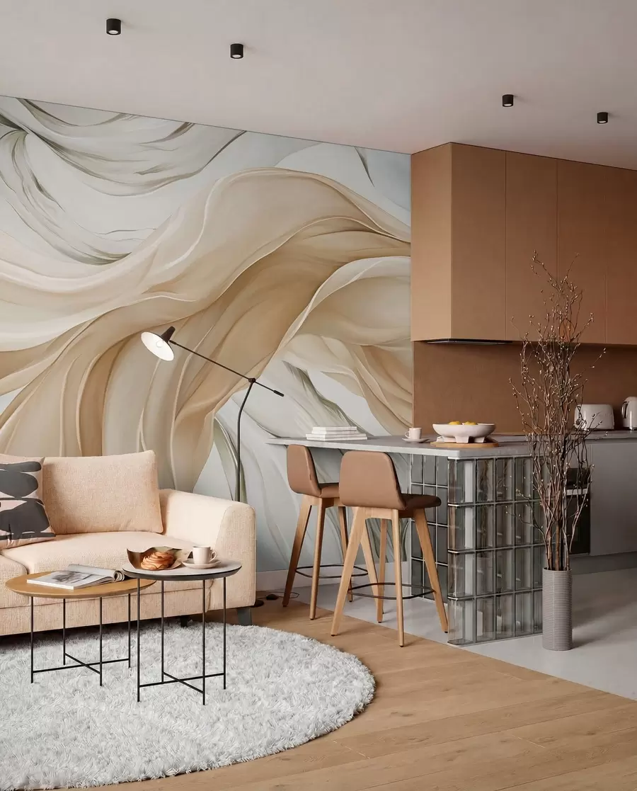 wall murals Таласи од лепршаве беж тканине w05152