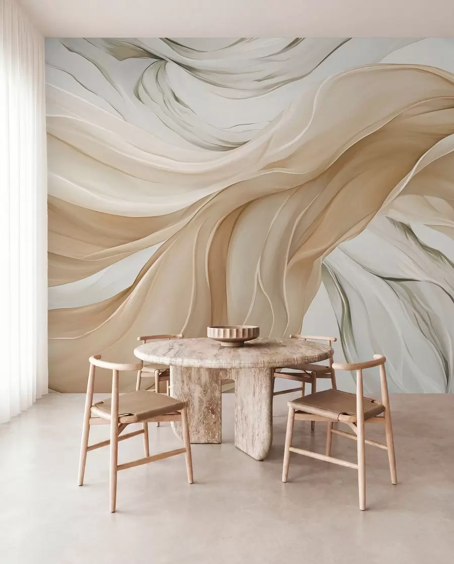 wall murals Таласи од лепршаве беж тканине w05152