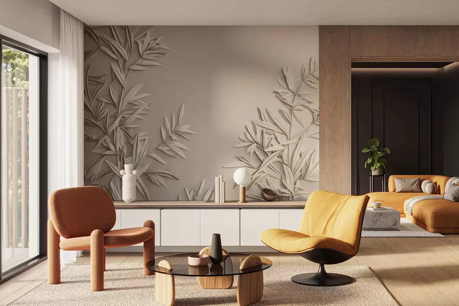 wall murals Имитација барељефног лишћа w05244