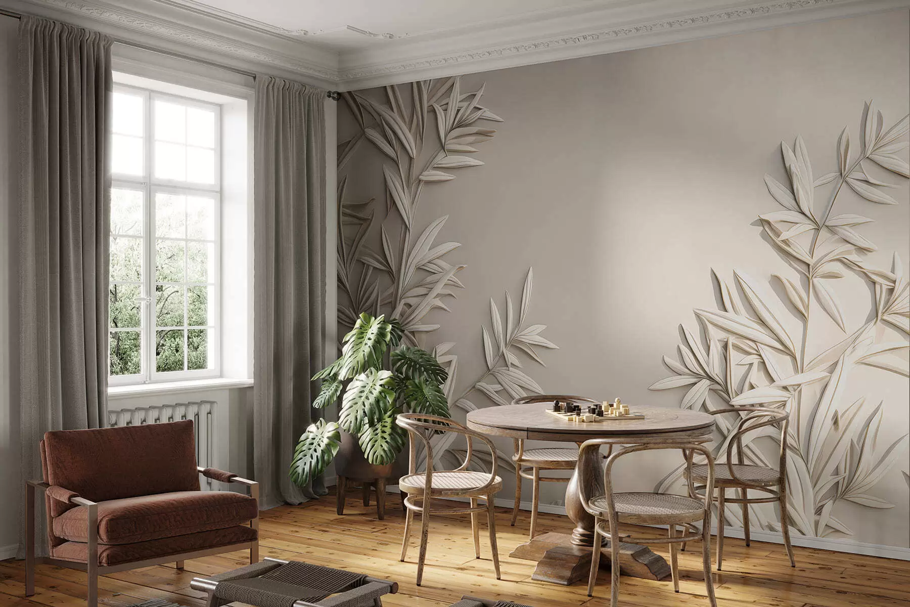 wall murals Имитација барељефног лишћа w05244