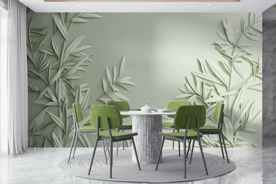 wall murals Имитација барељефног лишћа w05244v1