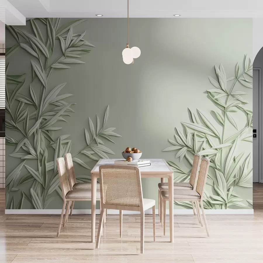 wall murals Имитација барељефног лишћа w05244v1