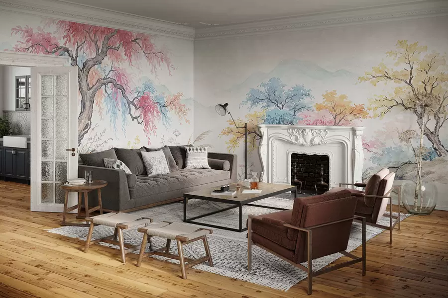 wall murals Осликана шарена башта на бетонском зиду w05246