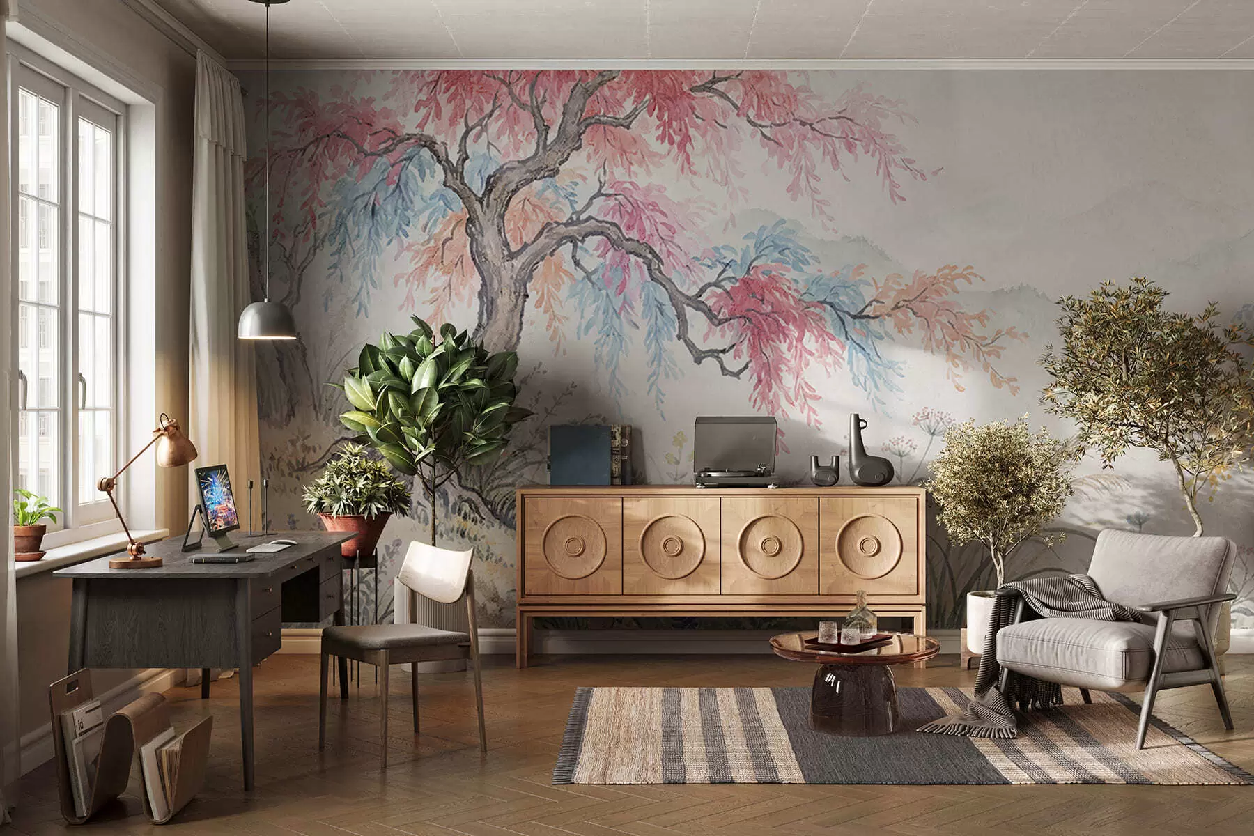 wall murals Осликана шарена башта на бетонском зиду w05246