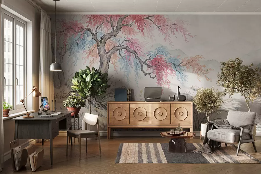 wall murals Осликана шарена башта на бетонском зиду w05246