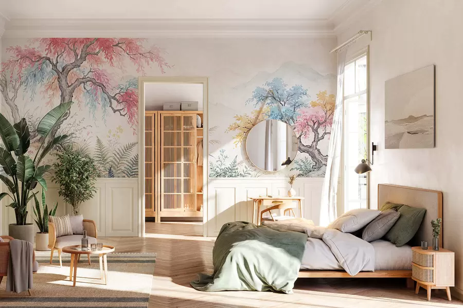 wall murals Осликана шарена башта на бетонском зиду w05246