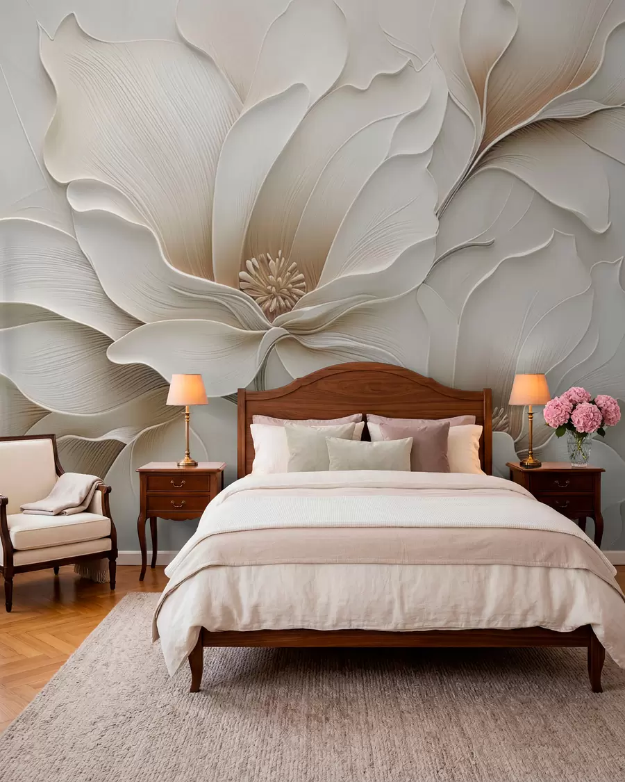 wall murals Крупни план рељефног беж цветног рељефа w05269