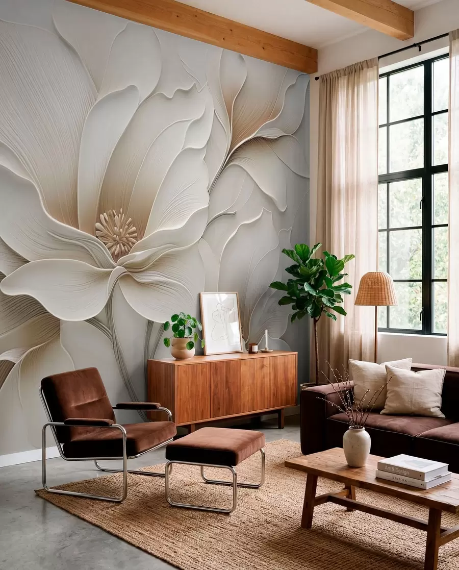 wall murals Крупни план рељефног беж цветног рељефа w05269