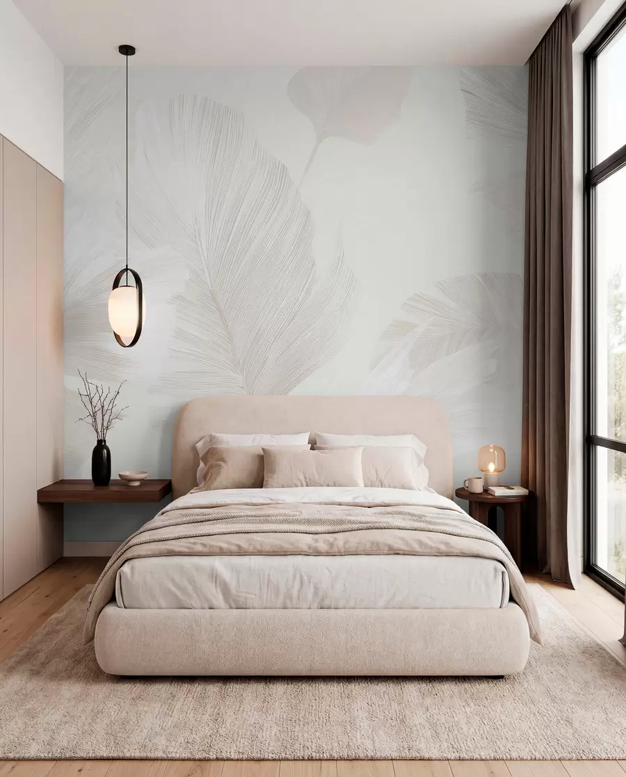 wall murals Меко перје боје слоноваче у млечно беж тоновима w09563