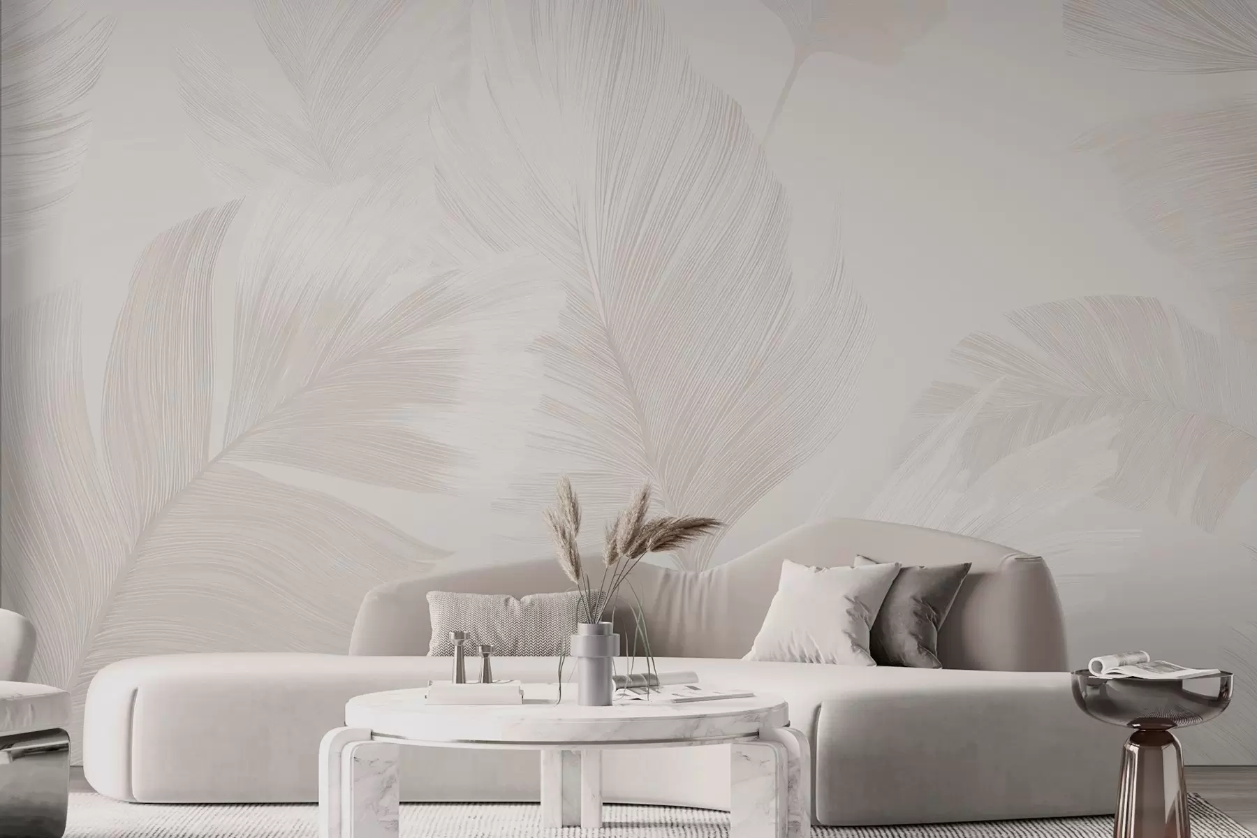 wall murals Меко перје боје слоноваче у млечно беж тоновима w09563