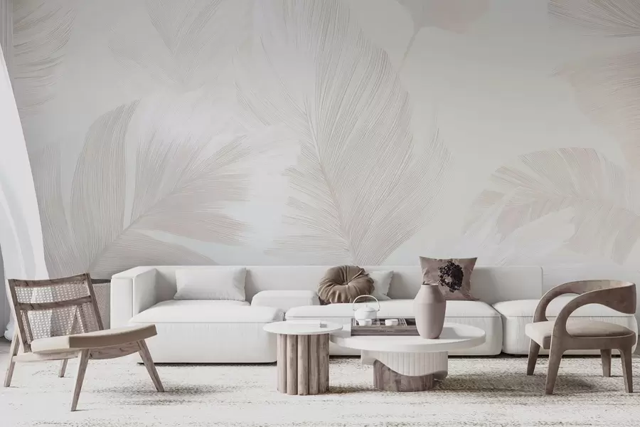wall murals Меко перје боје слоноваче у млечно беж тоновима w09563