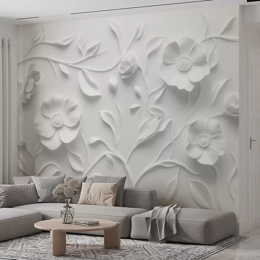 wall murals Сиви рељефни цветни орнамент w09710