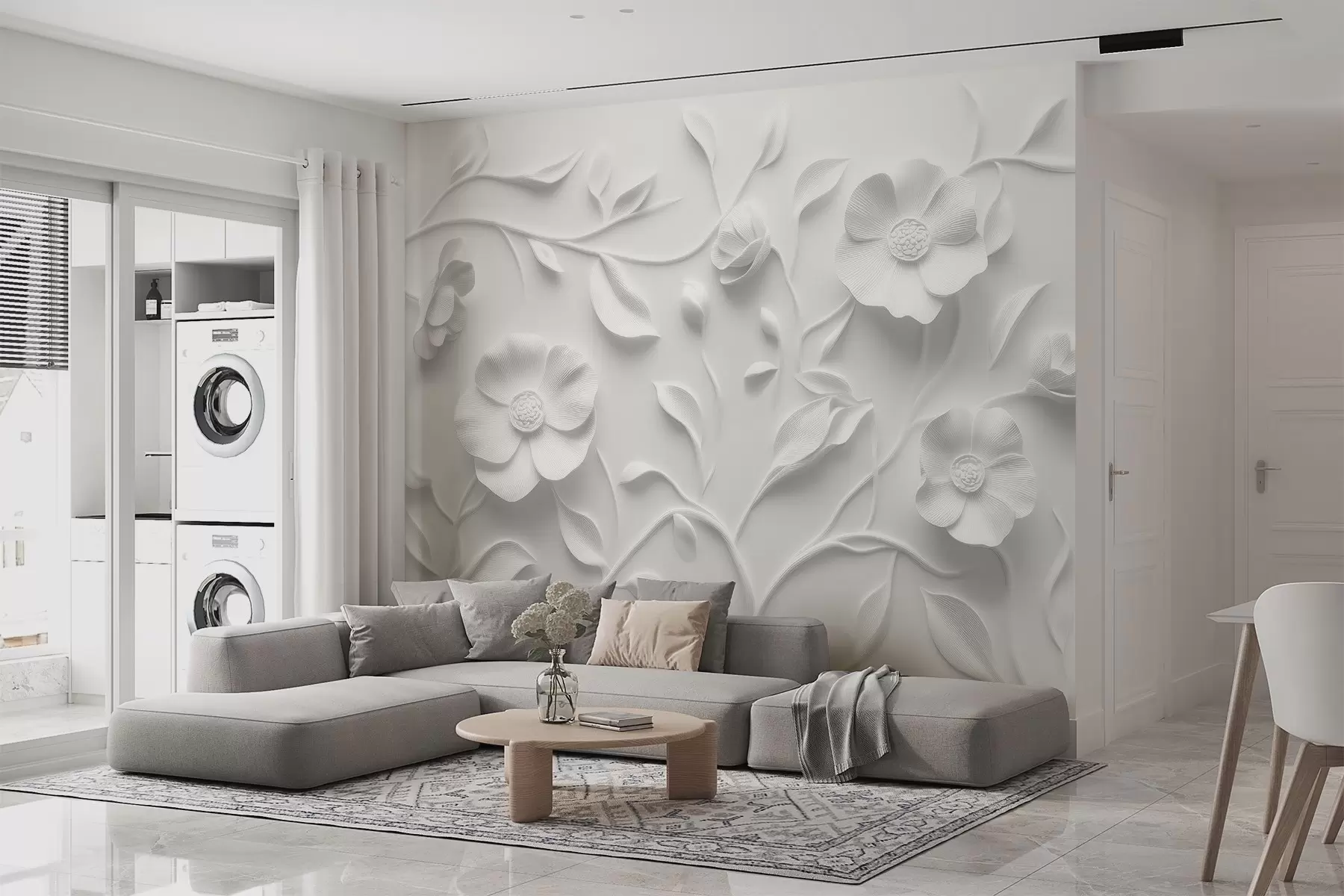 wall murals Сиви рељефни цветни орнамент w09710