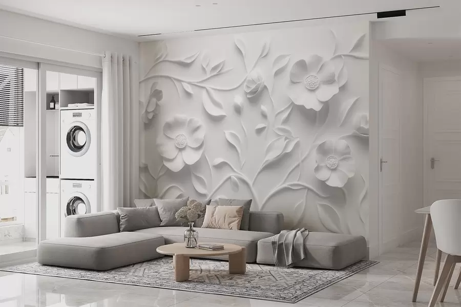 wall murals Сиви рељефни цветни орнамент w09710