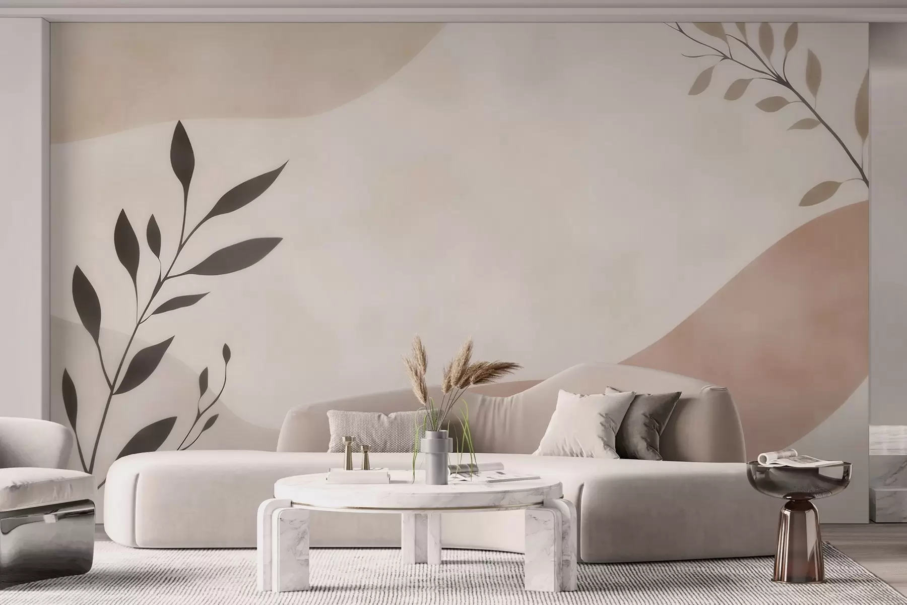 wall murals Апстрактни беж-бресквасти таласи са гранама w09722