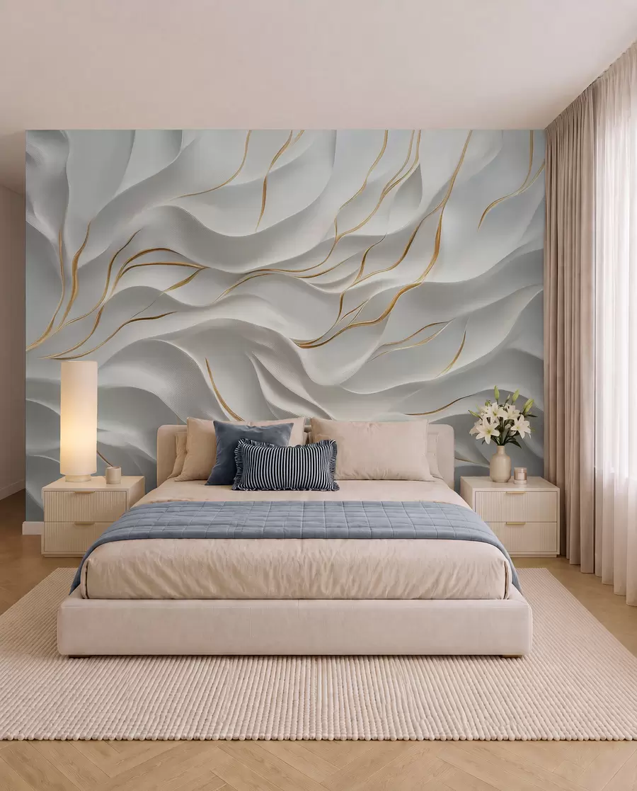 wall murals Сиви рељефни таласи са жутим акцентима w09724