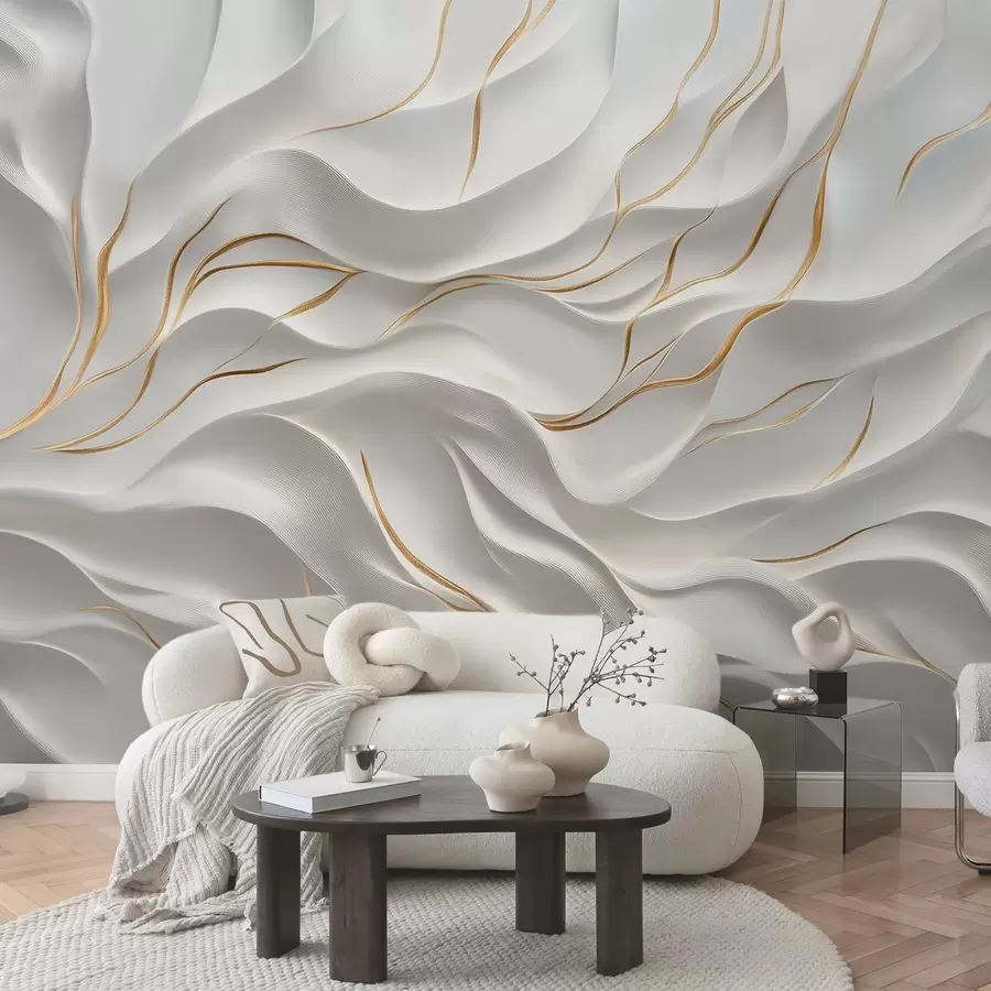 wall murals Сиви рељефни таласи са жутим акцентима w09724
