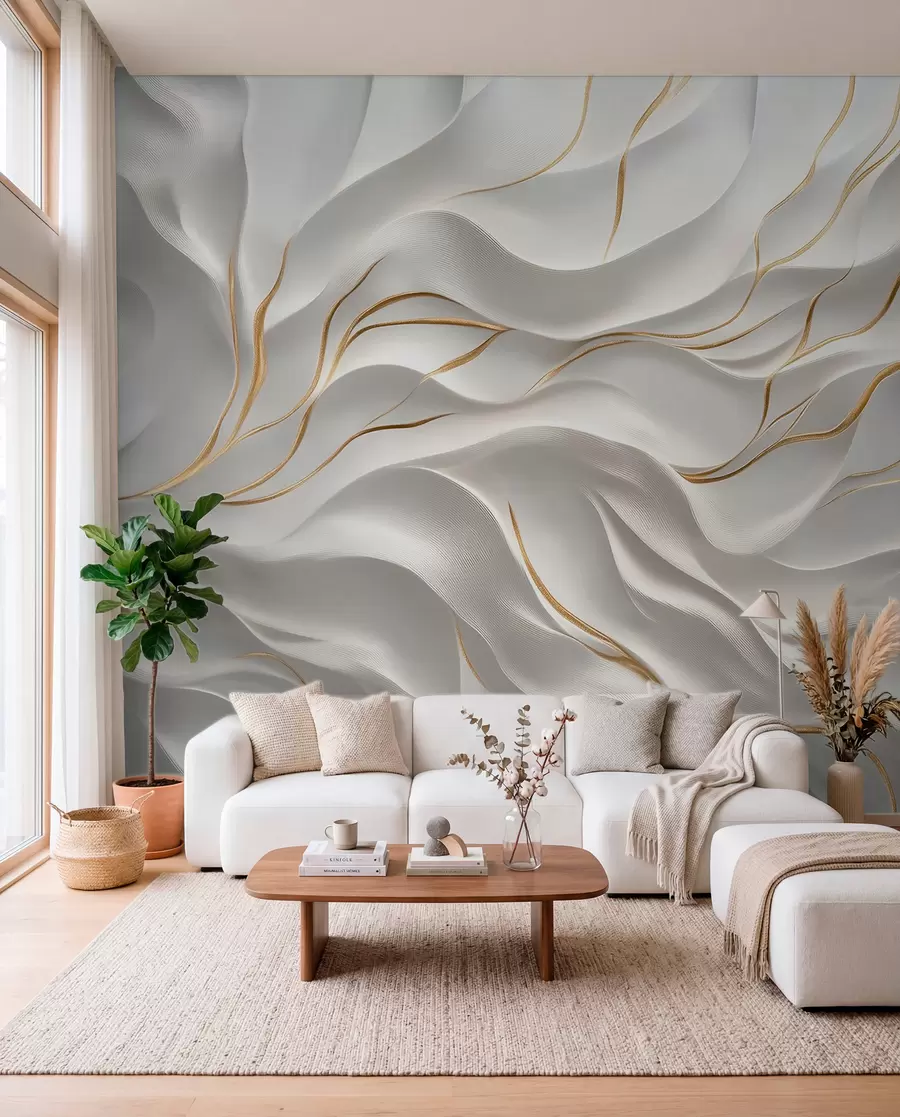 wall murals Сиви рељефни таласи са жутим акцентима w09724