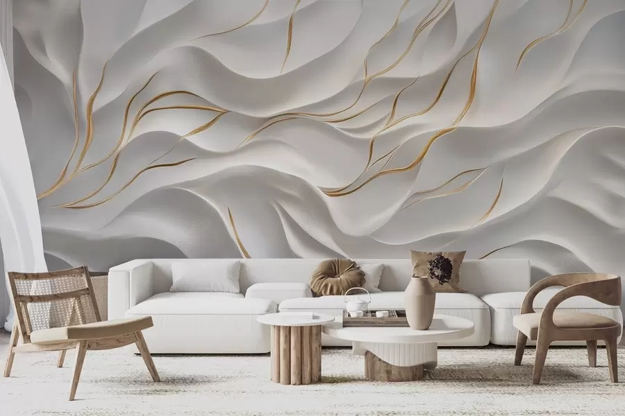 wall murals Сиви рељефни таласи са жутим акцентима w09724