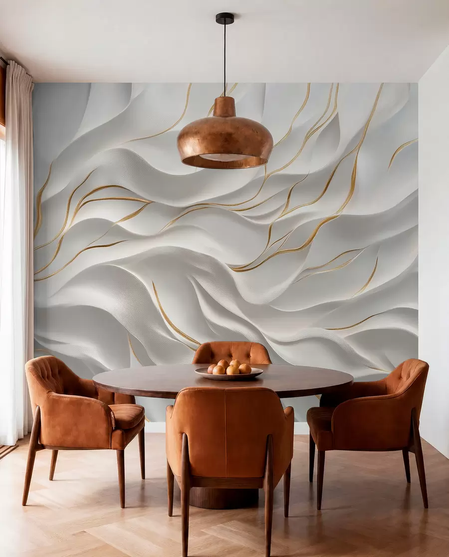 wall murals Сиви рељефни таласи са жутим акцентима w09724